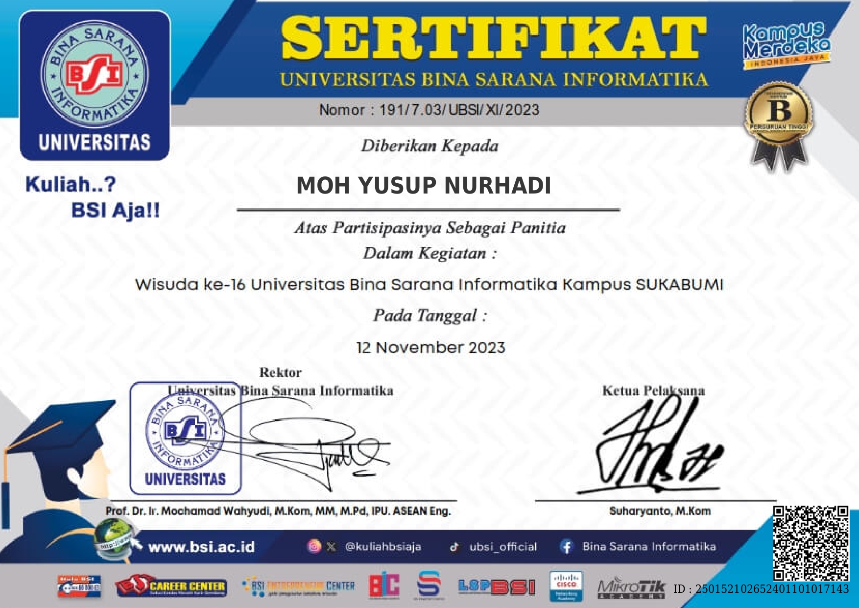 Sertifikat Panitia Wisuda